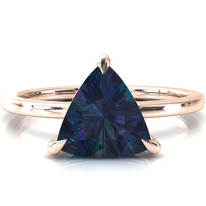 Lyla Trillion Alexandrite 4 Claw Prong Single Rail Solitaire Ring Fire Brilliance Rings