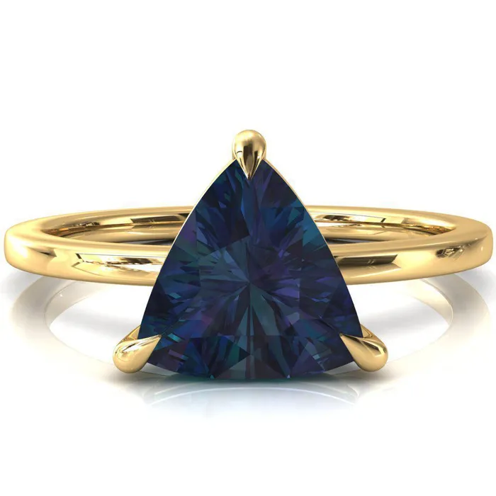 Lyla Trillion Alexandrite 4 Claw Prong Single Rail Solitaire Ring Fire Brilliance Rings