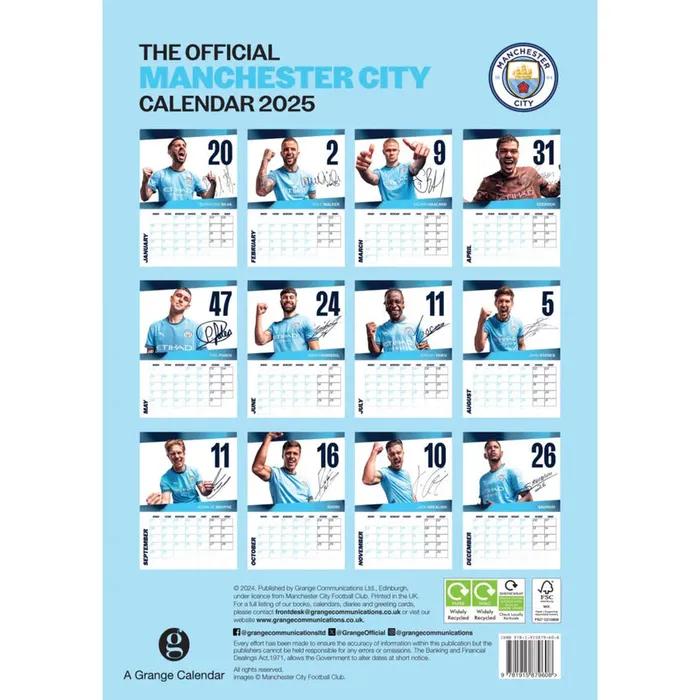 Manchester City 2025 Calendar Oracle Trading Earrings