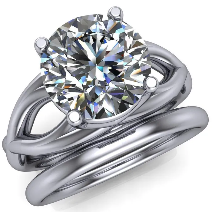 Miranda Round Center Stone 4 Prong Split Shank Engagement Ring Fire Brilliance Rings