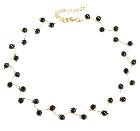 N1270 Gold with Black Pearls Zig Zag Necklace with FREE Earrings 02 Necklaces