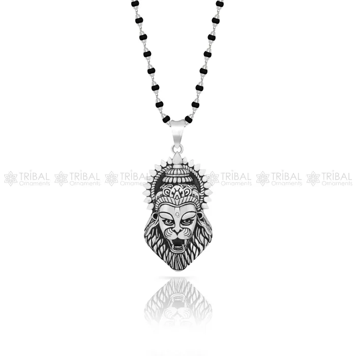Necklaces 925 Sterling silver Lord Vishnu avatar Narsimha pendant with Black and white rosary beads tulsi mala meditation necklace NSP813 TRIBAL ORNAMENTS Necklaces 925 Sterling silver Lord Vishnu avatar Narsimha pendant with Black and white rosary beads tulsi mala meditation necklace NSP813 TRIBAL ORNAMENTS