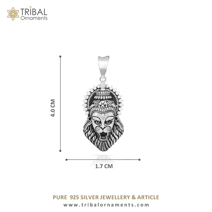 Necklaces 925 Sterling silver Lord Vishnu avatar Narsimha pendant with Black and white rosary beads tulsi mala meditation necklace NSP813 TRIBAL ORNAMENTS