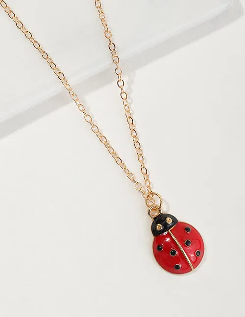 Necklaces N527 Gold Red Baked Enamel Ladybug Necklace With FREE Earrings 02