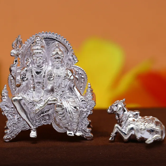 Necklaces TRIBAL ORNAMENTS 925 Sterling silver idols Lord Shiva and goddess Parwati maa and nandi divine statue figurine puja articles best gift silver article art724 Necklaces TRIBAL ORNAMENTS 925 Sterling silver idols Lord Shiva and goddess Parwati maa and nandi divine statue figurine puja articles best gift silver article art724