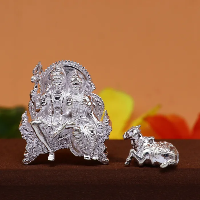 Necklaces TRIBAL ORNAMENTS 925 Sterling silver idols Lord Shiva and goddess Parwati maa and nandi divine statue figurine puja articles best gift silver article art724 Necklaces TRIBAL ORNAMENTS 925 Sterling silver idols Lord Shiva and goddess Parwati maa and nandi divine statue figurine puja articles best gift silver article art724