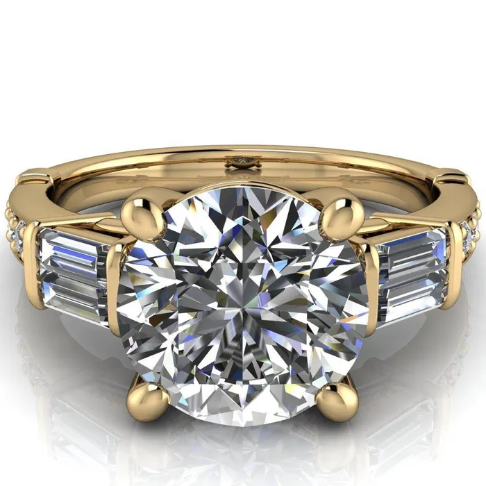 Paphos Round Center Stone Diamond Baguette Side Channel Engagement Ring Fire Brilliance Rings