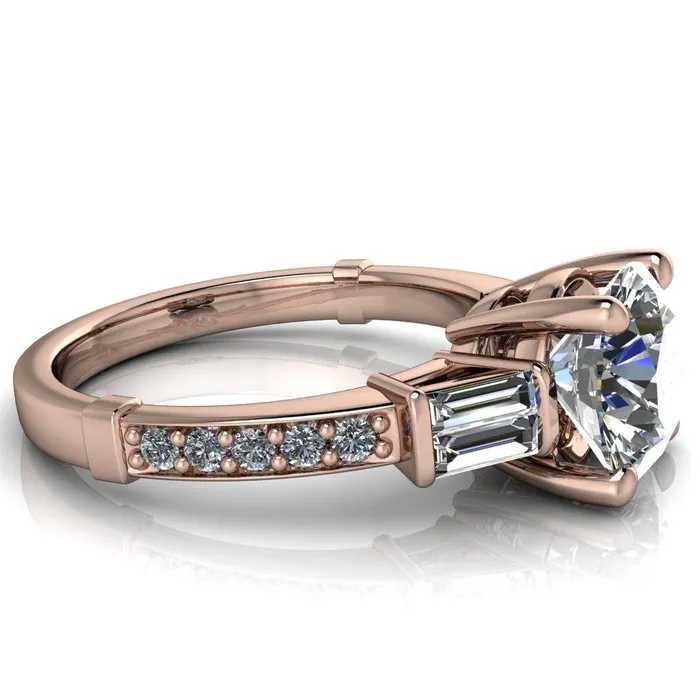 Paphos Round Center Stone Diamond Baguette Side Channel Engagement Ring Fire Brilliance Rings