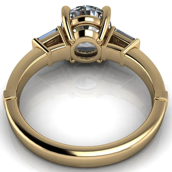 Paphos Round Center Stone Diamond Baguette Side Channel Engagement Ring Fire Brilliance Rings