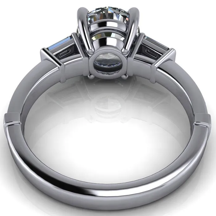 Paphos Round Center Stone Diamond Baguette Side Channel Engagement Ring Fire Brilliance Rings