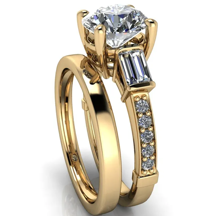 Paphos Round Center Stone Diamond Baguette Side Channel Engagement Ring Fire Brilliance Rings