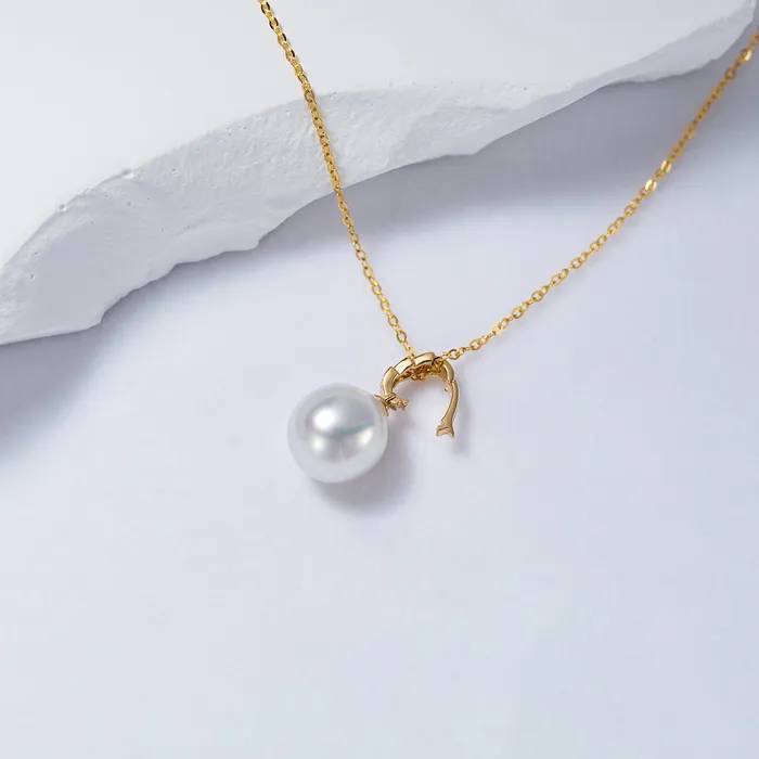 Pearly Lustre Necklaces 18K Solid Gold Australian White Diamond Saltwater Pearl Necklace KN00198