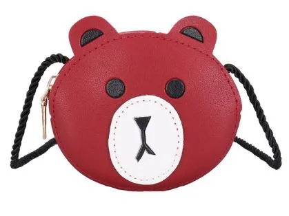 POLLY Earrings L458 Cute Brown Bear Face Leather Coin Purse