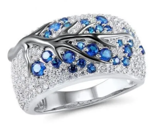 polly Rings R139 Silver Blue Gemstone Tree Design Ring