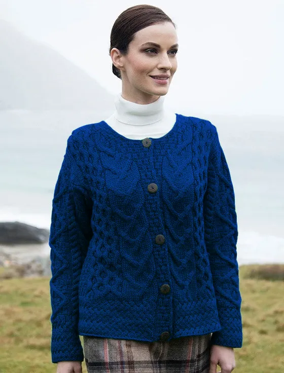 Rings Aran Woollen Mills Giant Aran Bound Cardigan Deep Blue 784