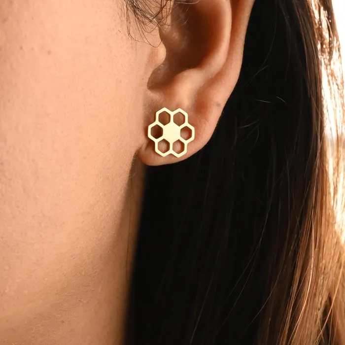 Rose Gold Honeycomb Stud Earrings Jewelvers Earrings