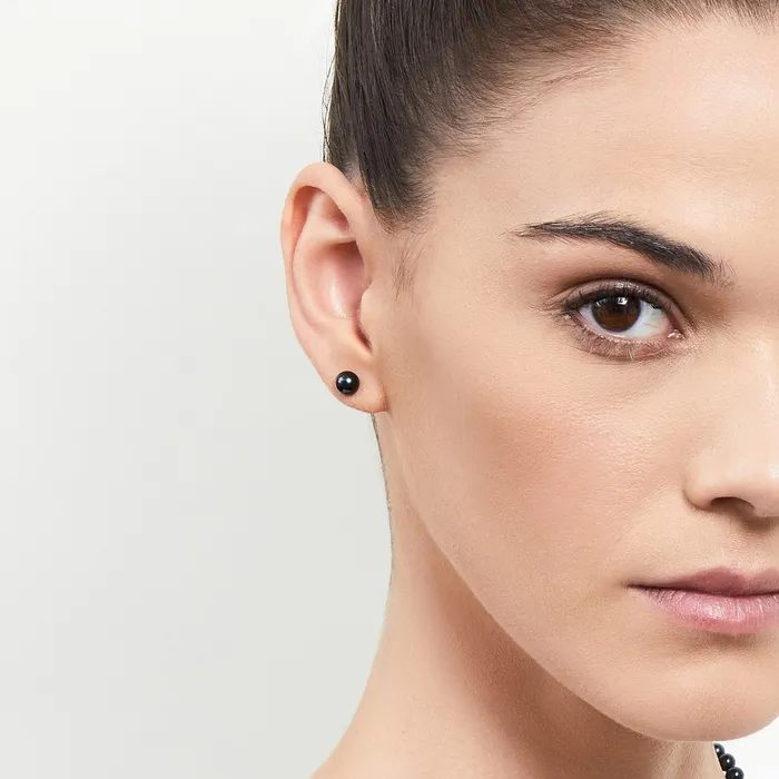 spt Earrings 6065mm Black Akoya Round Pearl Stud Earrings