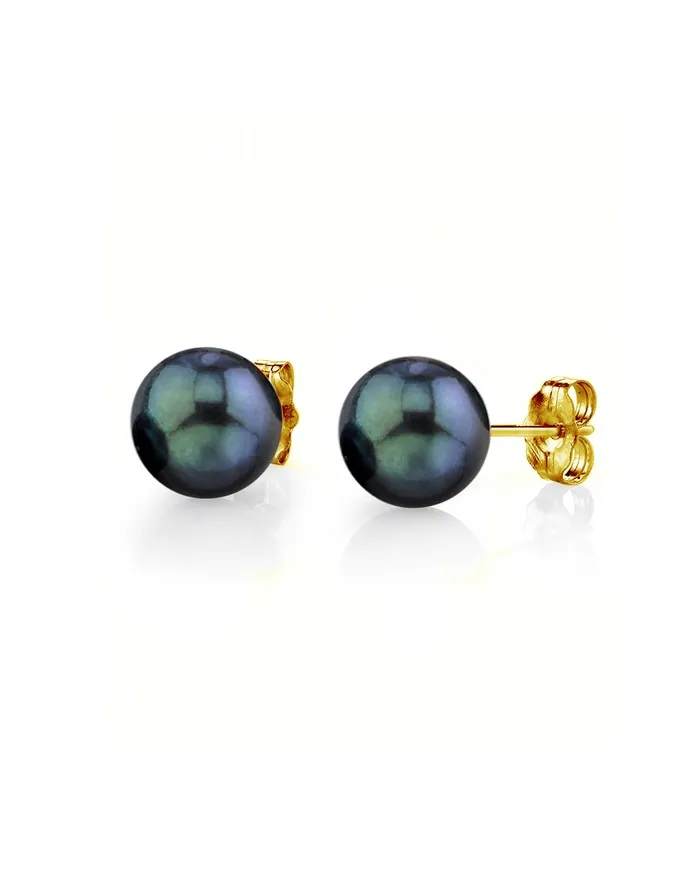 spt Earrings 6065mm Black Akoya Round Pearl Stud Earrings