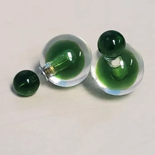 Susan Earrings E1551 Clear Green Inside Double Ball Earrings