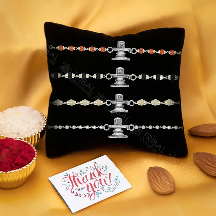 Trendy Unique Stylish lord shiva Lingam 925 sterling silver Rakhi bracelet in rudrakshblack basilwhite basil and silver beaded chain rk259 TRIBAL ORNAMENTS Bracelets Trendy Unique Stylish lord shiva Lingam 925 sterling silver Rakhi bracelet in rudrakshblack basilwhite basil and silver beaded chain rk259 TRIBAL ORNAMENTS Bracelets