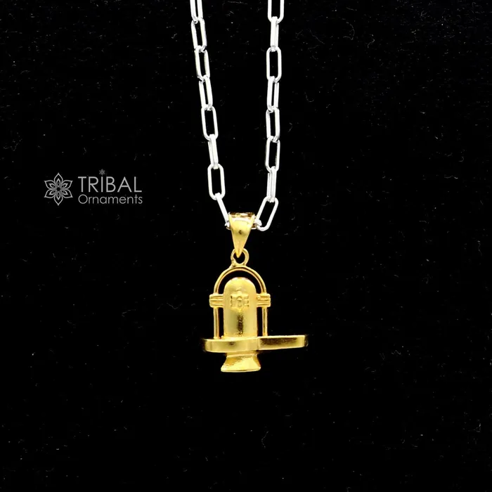 TRIBAL ORNAMENTS Necklaces 925 sterling silver divine Hindu idol Lord Shiva lingam gold polished pendant excellent gifting unisex locket pendant jewelry nsp781 TRIBAL ORNAMENTS Necklaces 925 sterling silver divine Hindu idol Lord Shiva lingam gold polished pendant excellent gifting unisex locket pendant jewelry nsp781