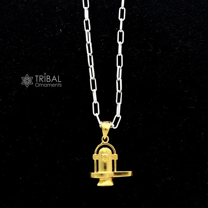 TRIBAL ORNAMENTS Necklaces 925 sterling silver divine Hindu idol Lord Shiva lingam gold polished pendant excellent gifting unisex locket pendant jewelry nsp781