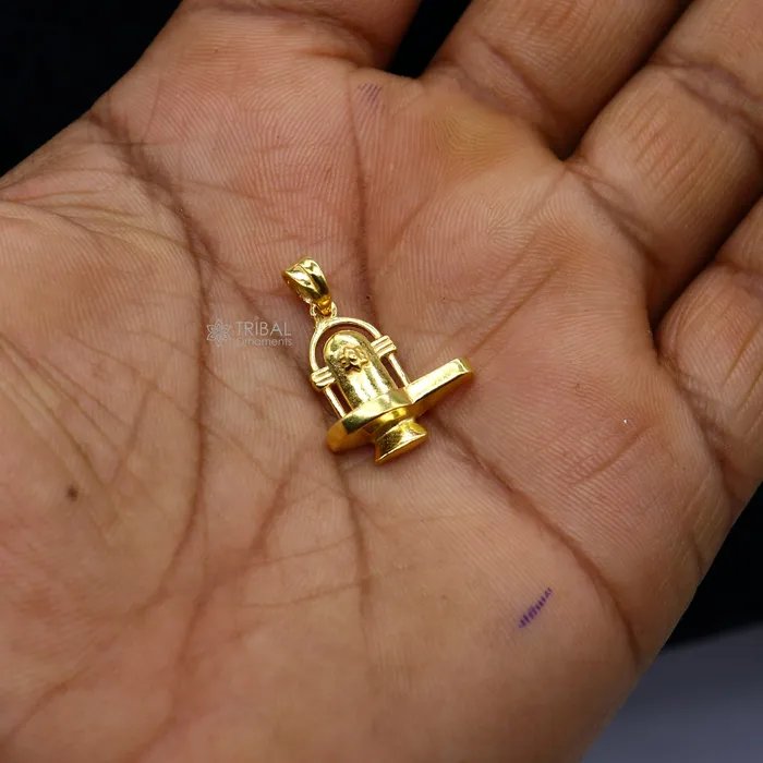 TRIBAL ORNAMENTS Necklaces 925 sterling silver divine Hindu idol Lord Shiva lingam gold polished pendant excellent gifting unisex locket pendant jewelry nsp781