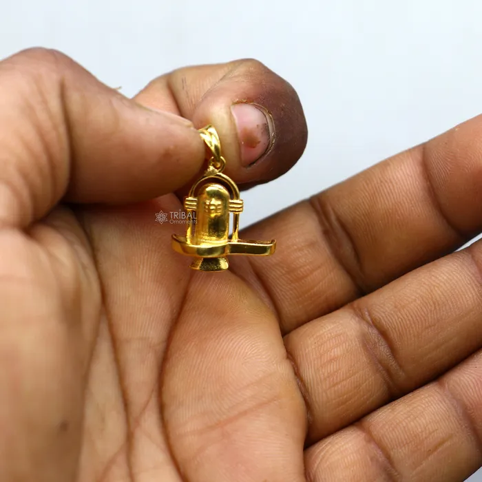 TRIBAL ORNAMENTS Necklaces 925 sterling silver divine Hindu idol Lord Shiva lingam gold polished pendant excellent gifting unisex locket pendant jewelry nsp781