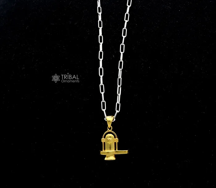 TRIBAL ORNAMENTS Necklaces 925 sterling silver divine Hindu idol Lord Shiva lingam gold polished pendant excellent gifting unisex locket pendant jewelry nsp781