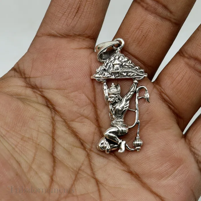 TRIBAL ORNAMENTS Necklaces Lord hanuman with mount pendant 925 sterling silver handmade divine blessing pendant amazing craftsmanship pendant gifting jewelry ssp906