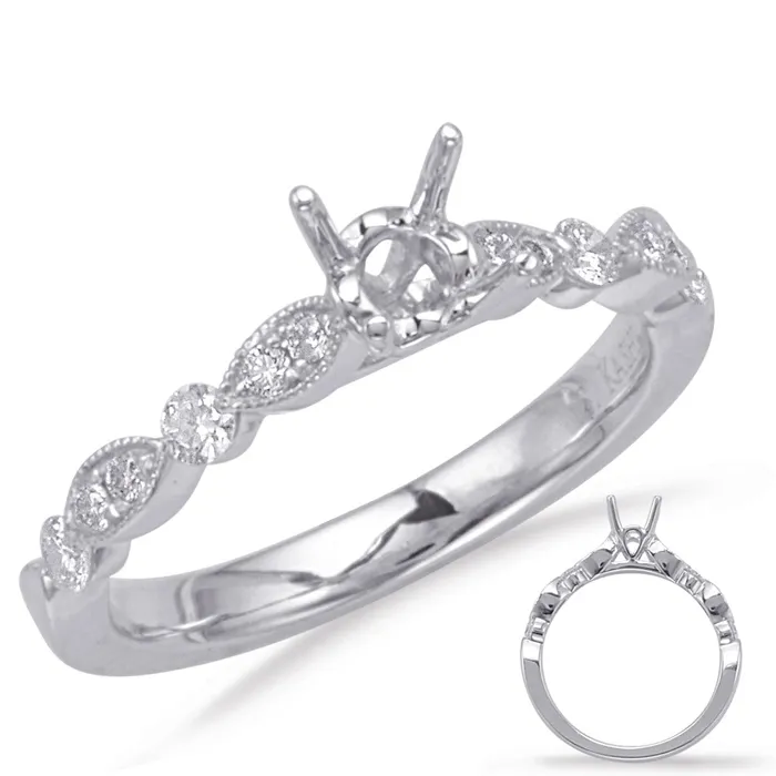 14K White Gold Semi Mount Ring Fancy Design Milgrain Engagement Collections Rings 14K White Gold Semi Mount Ring Fancy Design Milgrain Engagement Collections Rings