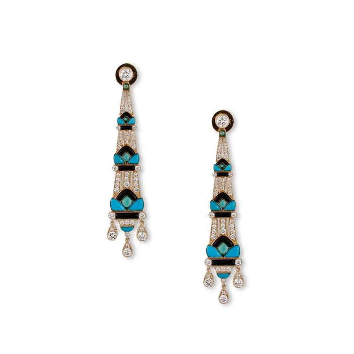 14K Yellow Gold Dangle Earrings with Diamonds Black Onyx Turquoise and Syn Emerald Meierotto Jewelers Earrings 14K Yellow Gold Dangle Earrings with Diamonds Black Onyx Turquoise and Syn Emerald Meierotto Jewelers Earrings