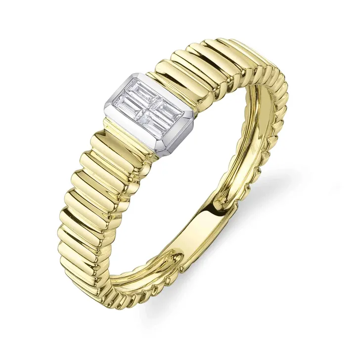 14K Yellow Gold Ribbed Ring with 14K White Gold Baguette Cluster Center Meierotto Jewelers Rings 14K Yellow Gold Ribbed Ring with 14K White Gold Baguette Cluster Center Meierotto Jewelers Rings