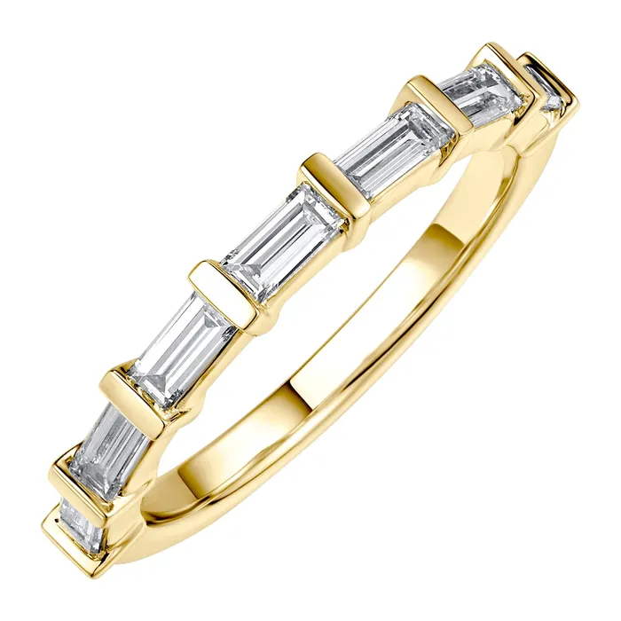 18K Yellow Gold East to West Baguette Diamond Band Wedding Bands Rings