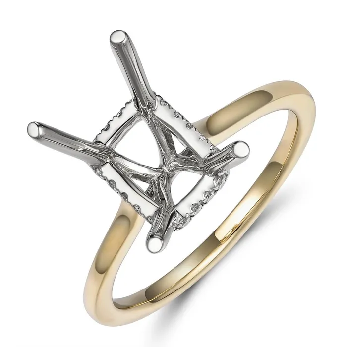 18K Yellow Gold Ring with 18K White Gold Rectangle Hidden Halo Diamond Head Engagement Collections Rings 18K Yellow Gold Ring with 18K White Gold Rectangle Hidden Halo Diamond Head Engagement Collections Rings