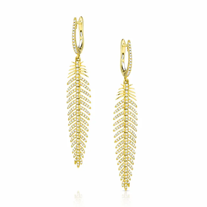 18kt Yellow Gold Diamond Feather Drop Earrings CJ Charles Jewelers Earrings 18kt Yellow Gold Diamond Feather Drop Earrings CJ Charles Jewelers Earrings