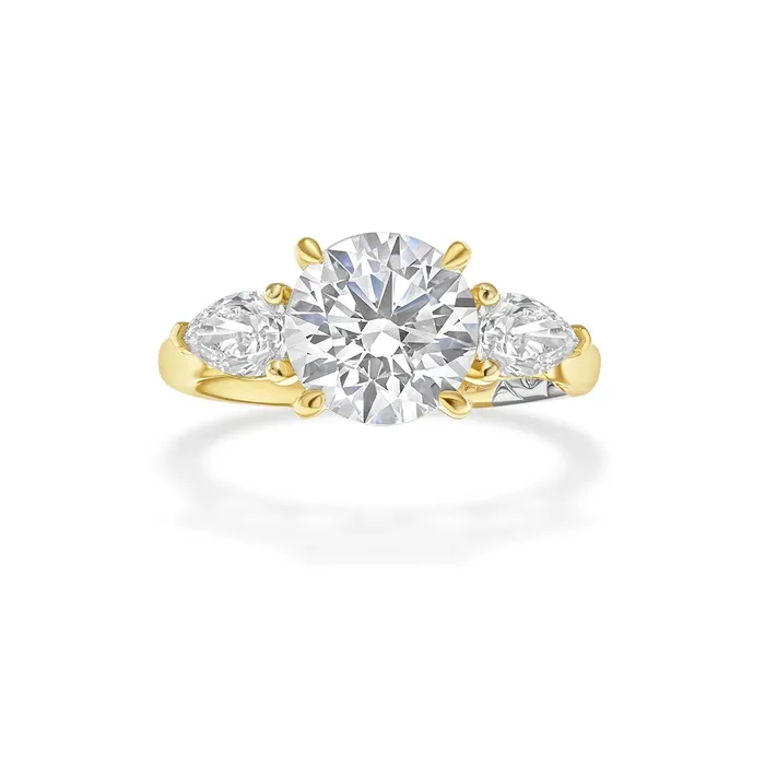 A Jaffe Rings A Jaffe 14K Yellow Gold Three Stone Diamond Ring with Pear Sides A Jaffe Rings A Jaffe 14K Yellow Gold Three Stone Diamond Ring with Pear Sides