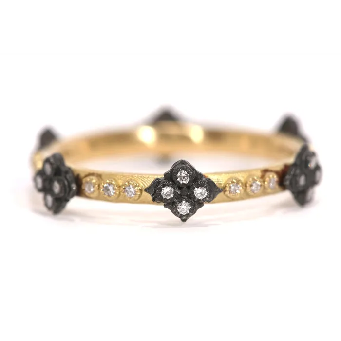 Armenta Rings Armenta Old World 18K Yellow Gold Blackened Sterling Silver Diamond Stack Ring with Cravelli Crosses Armenta Rings Armenta Old World 18K Yellow Gold Blackened Sterling Silver Diamond Stack Ring with Cravelli Crosses