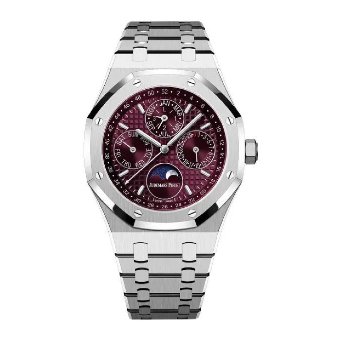 Audemars Piguet Bracelets Audemars Piguet Royal Oak Perpetual Calendar 41mm Mens Watch Ref 26574BCOO1220BC01 Burgundy Moonphase Dial 18K White Gold Bracelet Audemars Piguet Bracelets Audemars Piguet Royal Oak Perpetual Calendar 41mm Mens Watch Ref 26574BCOO1220BC01 Burgundy Moonphase Dial 18K White Gold Bracelet