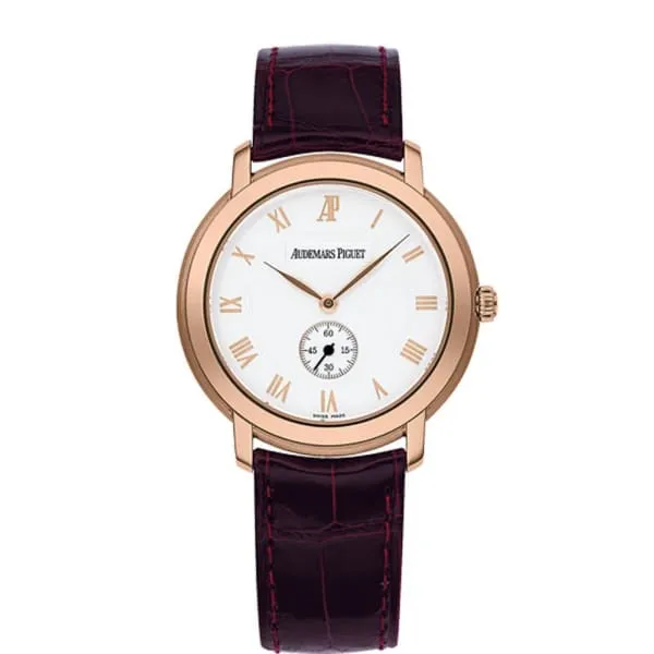 Audemars Piguet Jules Audemars Small Seconds 36mm Watch Ref 15056OROOA067CR02 Silver Dial in 18K Rose gold Case Burgundy Alligator Strap Audemars Piguet Earrings Audemars Piguet Jules Audemars Small Seconds 36mm Watch Ref 15056OROOA067CR02 Silver Dial in 18K Rose gold Case Burgundy Alligator Strap Audemars Piguet Earrings