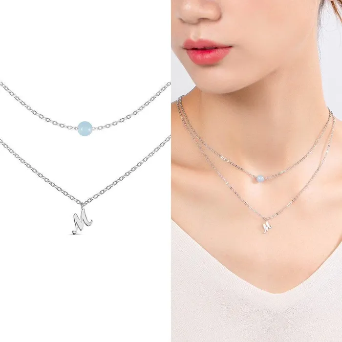 Belbren Custom Layered Initials and Tiny Moonstone Birthstone Necklace Personalized Jewelry for Women Elegant Rose Gold Gold or Silver Finish Necklaces