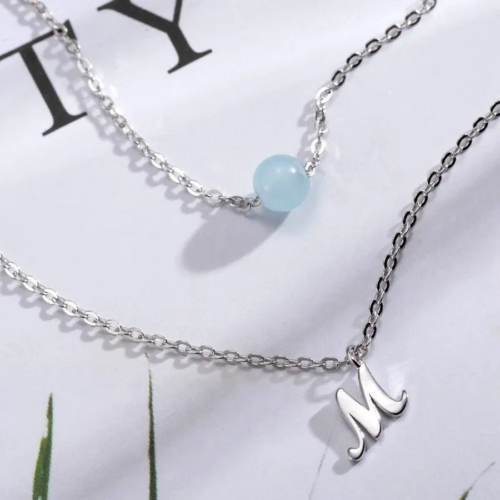 Belbren Custom Layered Initials and Tiny Moonstone Birthstone Necklace Personalized Jewelry for Women Elegant Rose Gold Gold or Silver Finish Necklaces