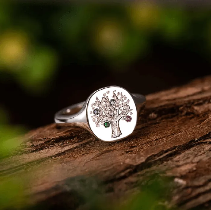 Belbren Necklaces Custom Birthstone Family Tree Signet Ring Tree of Life Gift for Mom Personalized Heritage Jewelry Belbren Necklaces Custom Birthstone Family Tree Signet Ring Tree of Life Gift for Mom Personalized Heritage Jewelry
