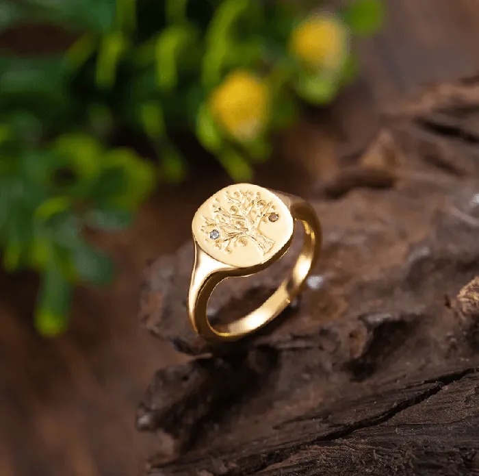 Belbren Necklaces Custom Birthstone Family Tree Signet Ring Tree of Life Gift for Mom Personalized Heritage Jewelry