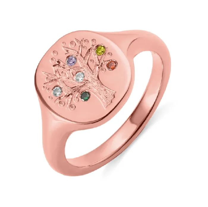 Belbren Necklaces Custom Birthstone Family Tree Signet Ring Tree of Life Gift for Mom Personalized Heritage Jewelry