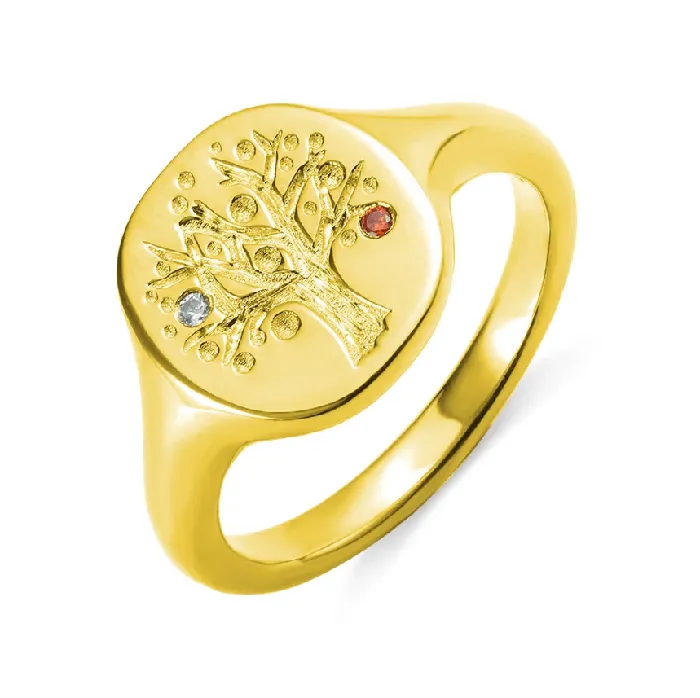 Belbren Necklaces Custom Birthstone Family Tree Signet Ring Tree of Life Gift for Mom Personalized Heritage Jewelry