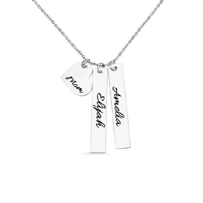 Belbren Necklaces Personalized Double Vertical Bar Name Necklace Custom Engraved Date Name and Initials Coordinates Name Heart Bar Family Necklace