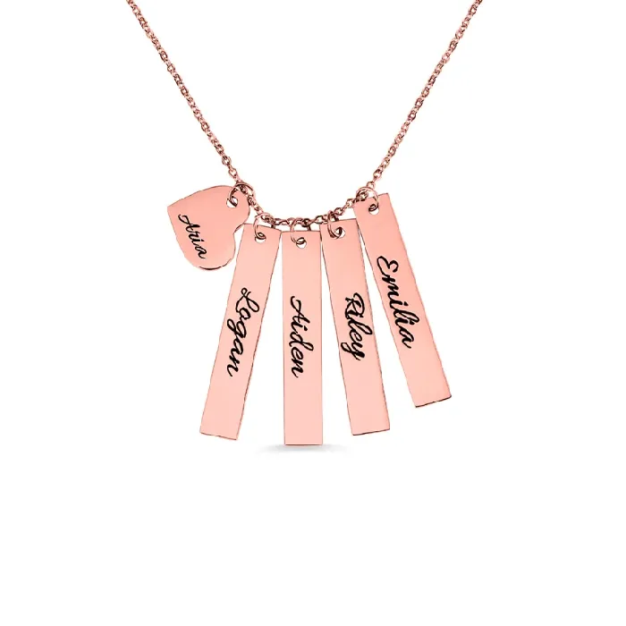 Belbren Necklaces Personalized Double Vertical Bar Name Necklace Custom Engraved Date Name and Initials Coordinates Name Heart Bar Family Necklace