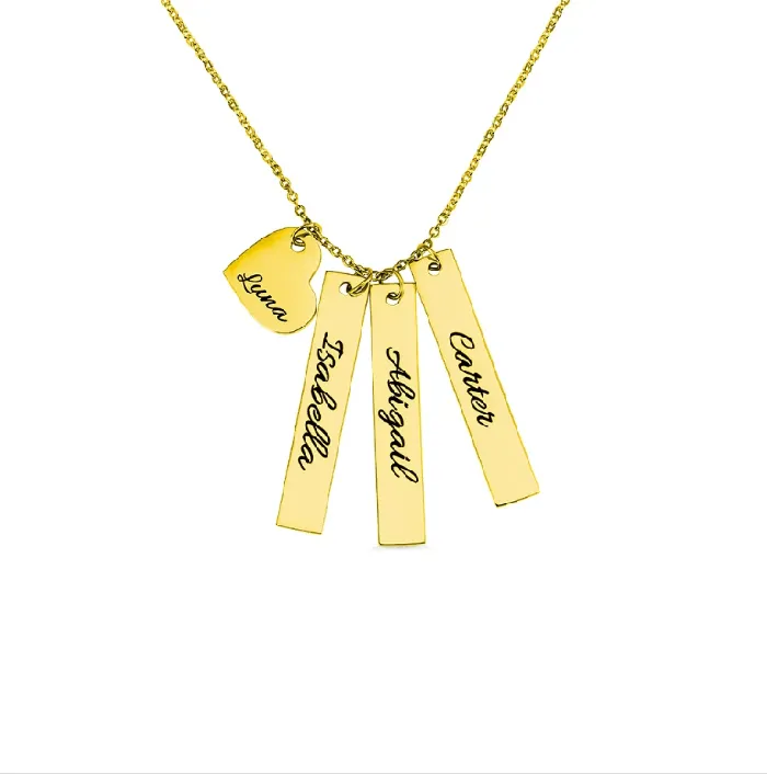 Belbren Necklaces Personalized Double Vertical Bar Name Necklace Custom Engraved Date Name and Initials Coordinates Name Heart Bar Family Necklace