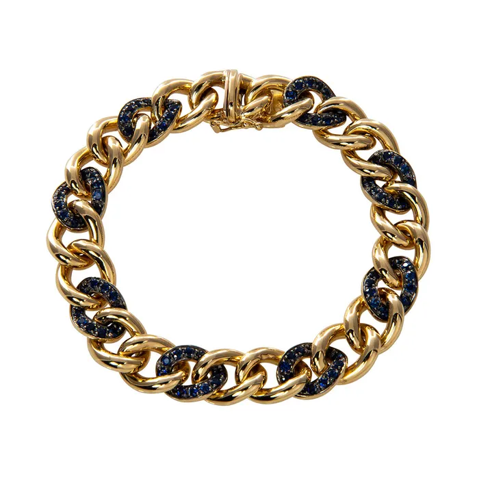 Bracelets Croghans Pav Sapphire 18K Yellow Gold Curb Link Bracelet